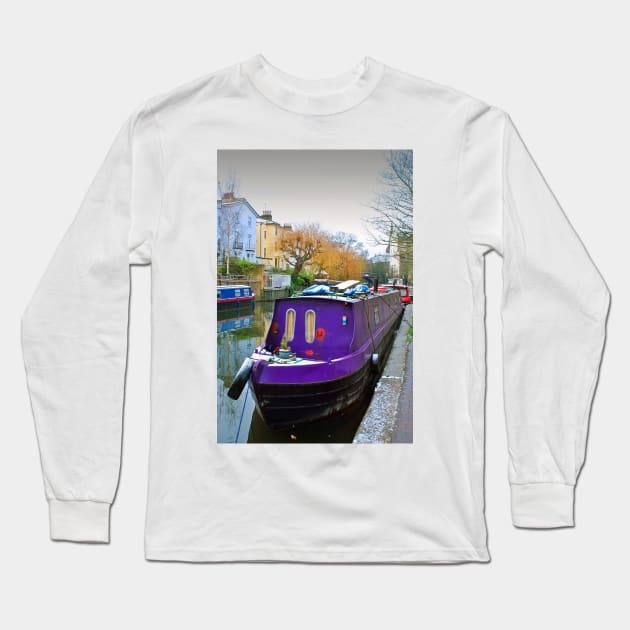 Narrow Boats Regent's Canal Camden London Long Sleeve T-Shirt by AndyEvansPhotos